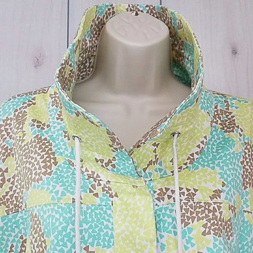 Christopher & Banks Green Blue Geometric Jacket XL Art To Wear Lagenlook Coastal